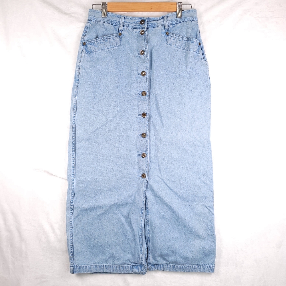 Christopher & Banks 100% Cotton Jean Skirt Button Front 10